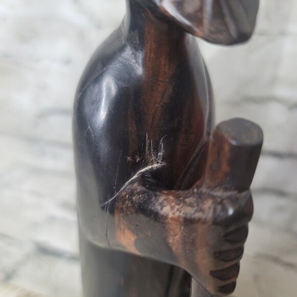 Vtg Asian Wood Carving Chinese Man w Staff Statue Figure Oriental Art Wood 12" - Picture 3 of 12